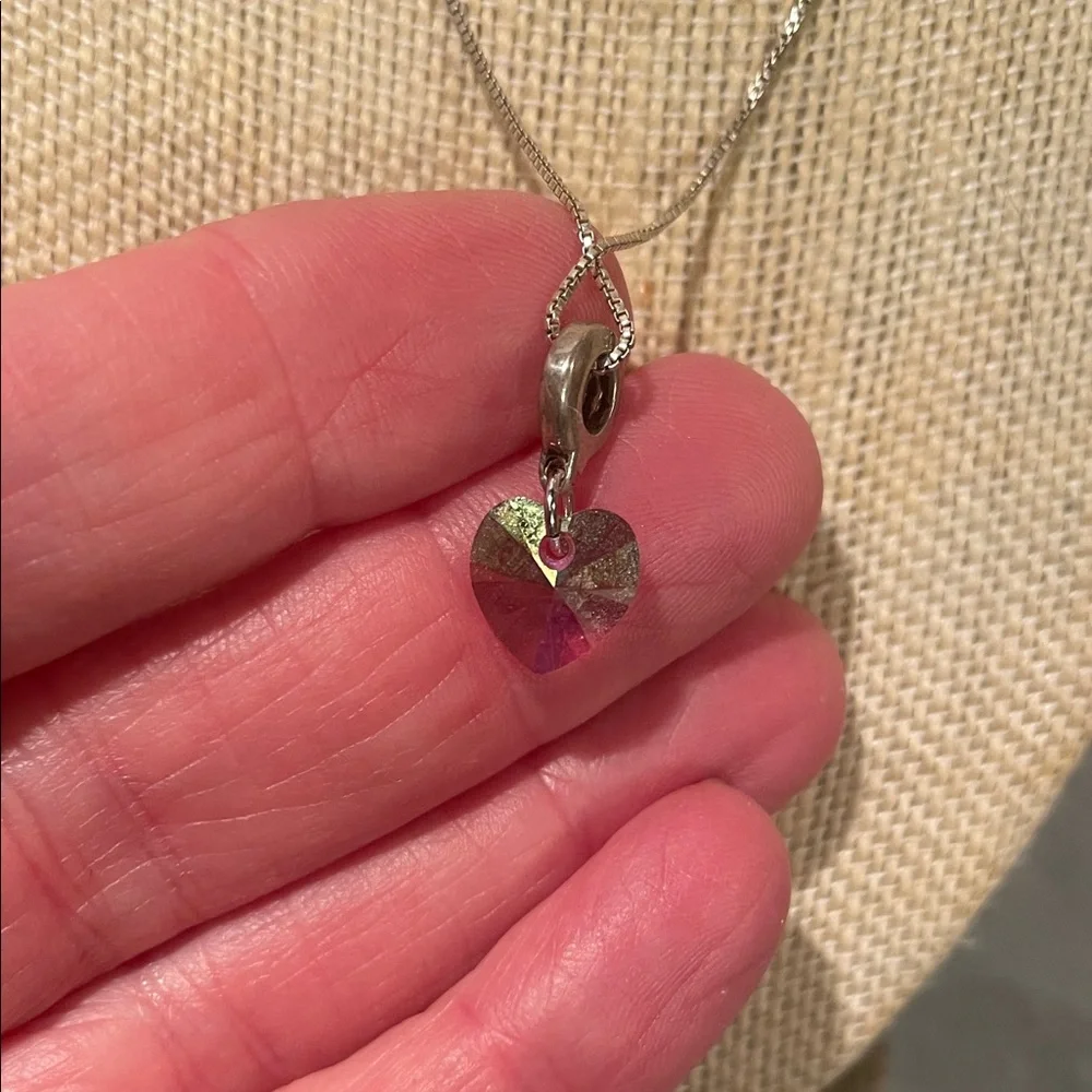 Sterling Pink Crystal Heart Necklace